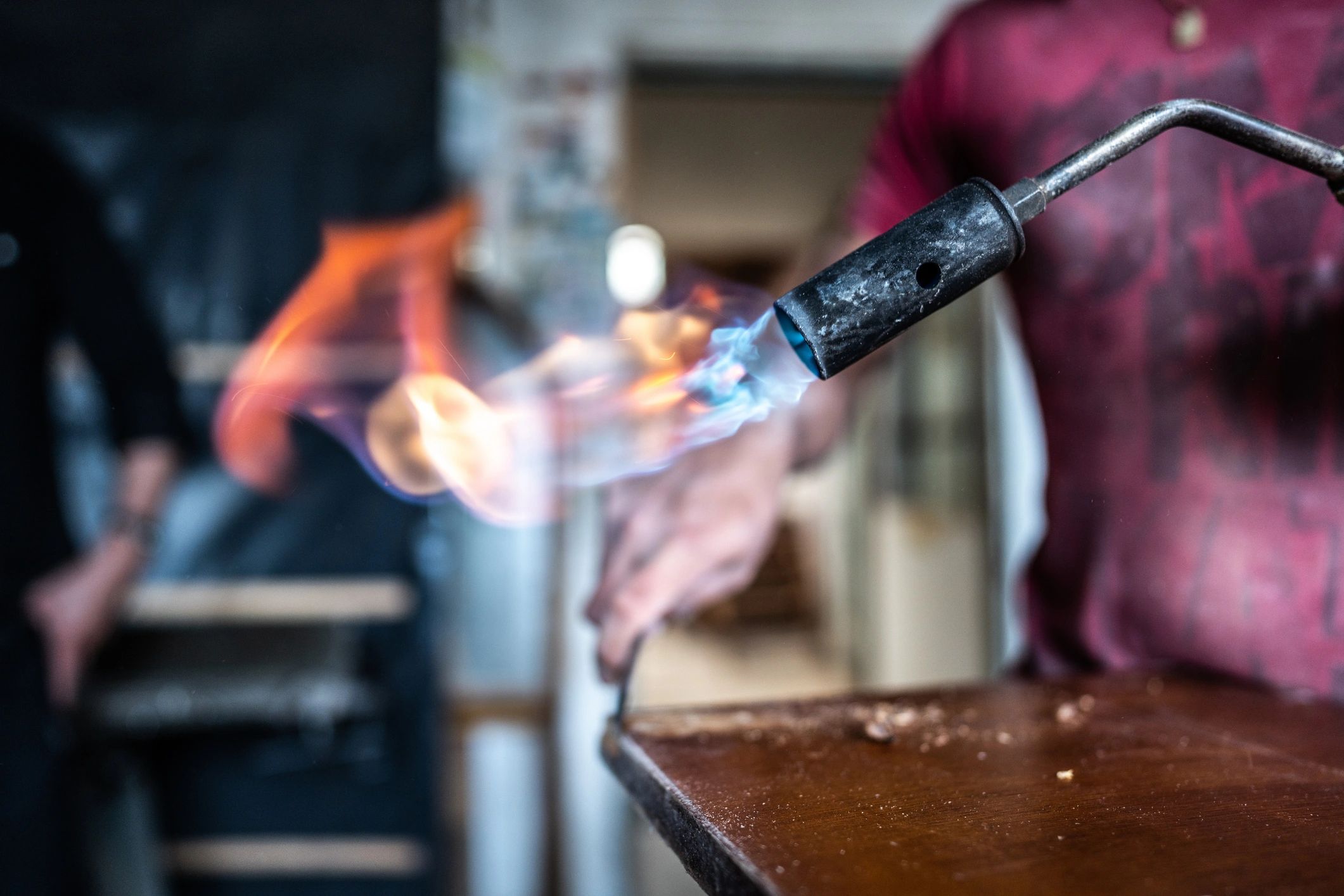 Close-up of a torch used for precision glassworking