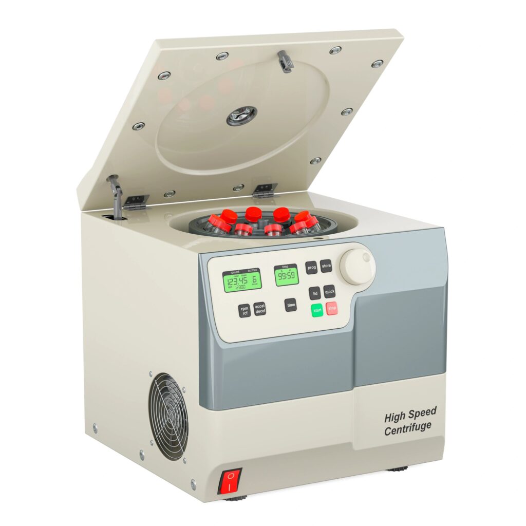 Compact benchtop centrifuge used for lab sample preparation